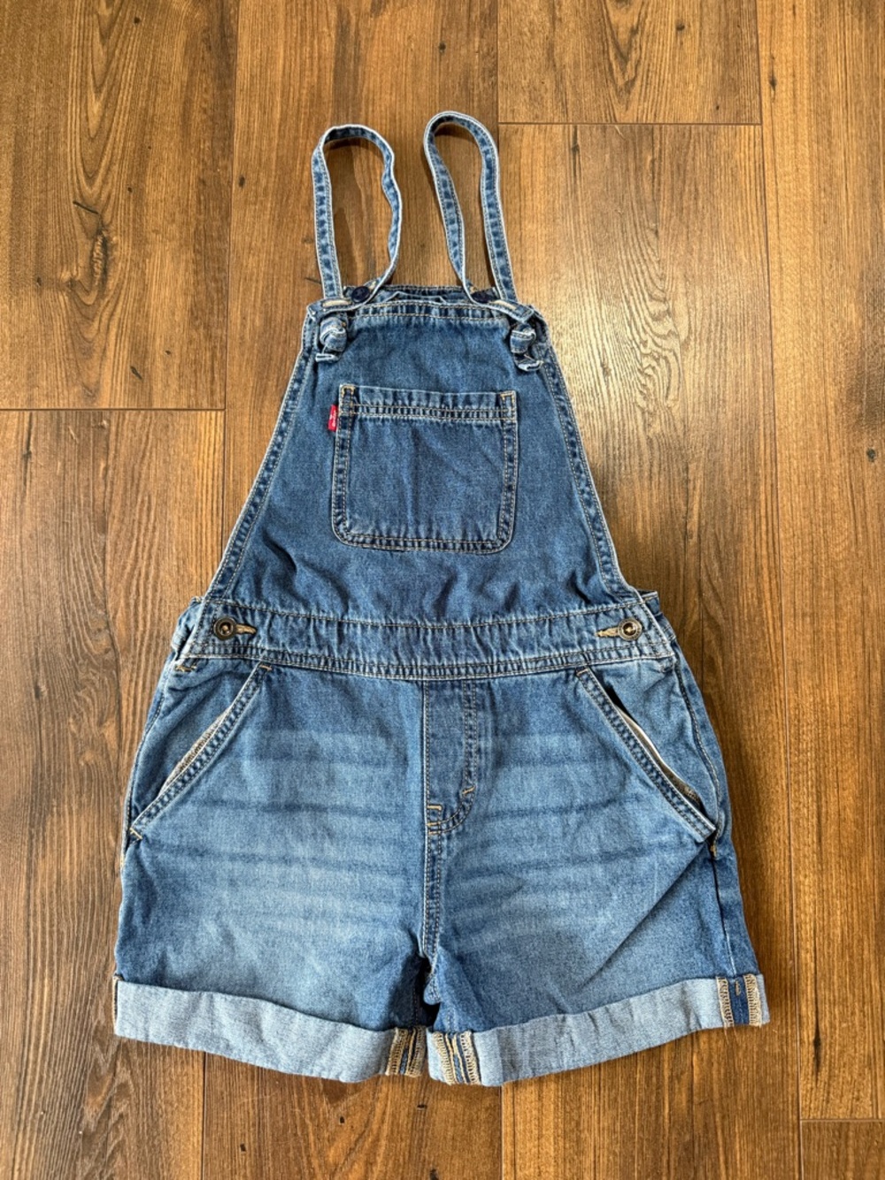 Levi’s Girls Knot Strap Denim Shortalls Size 10 Bibs Cuffed